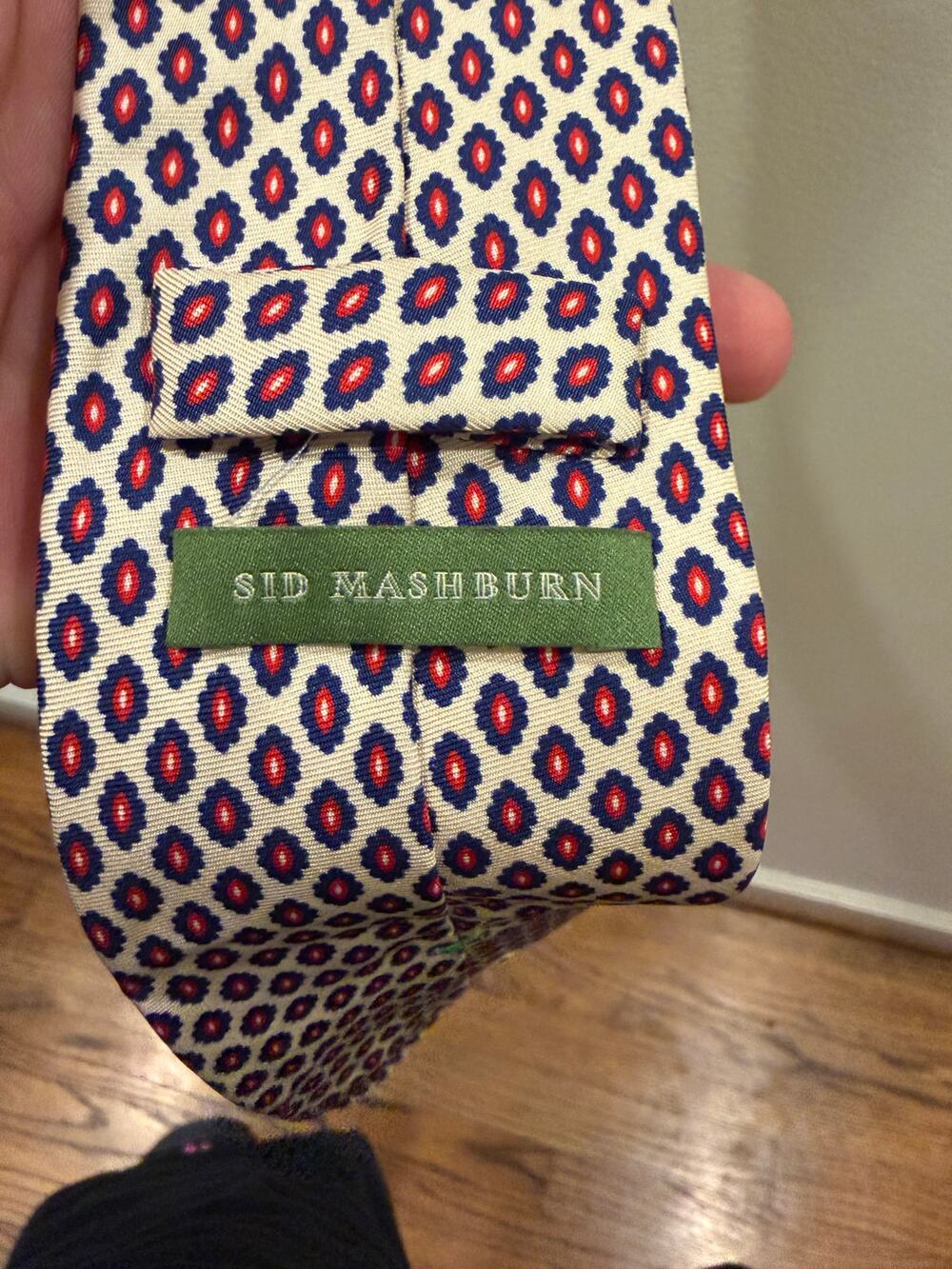 Sid Mashburn Foulard Silk Tie | Cream, Navy & Red 🌟